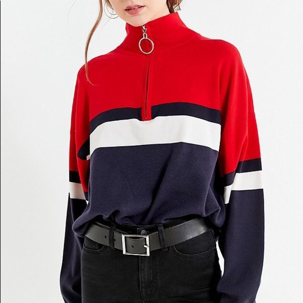 UO oversized striped half zip sweater
